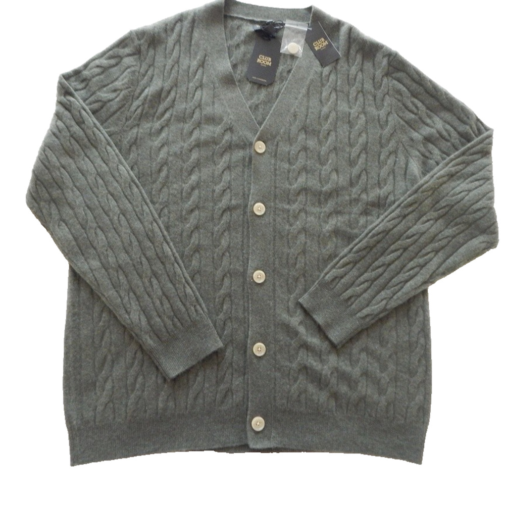 NWT Club Room Luxury Cashmere Cable Knit Button Front Jacket Olive Heather XXL